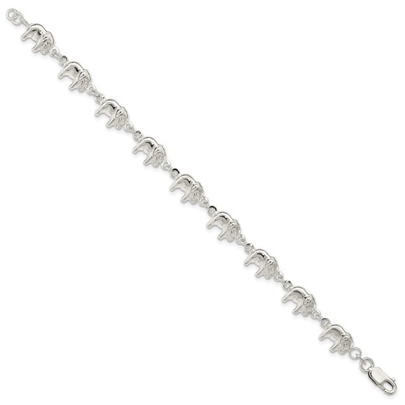925 Sterling Silver Elephant Charm Link Bracelet, 7 inches - Picture 2 of 4